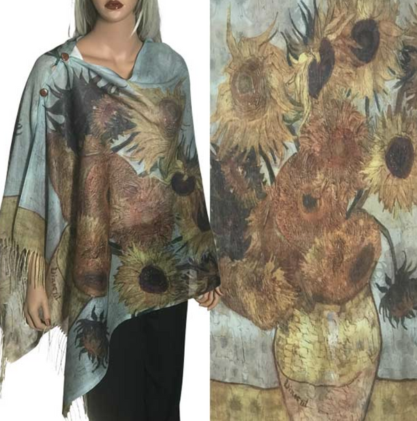 Blue Sunflower Button Shawl