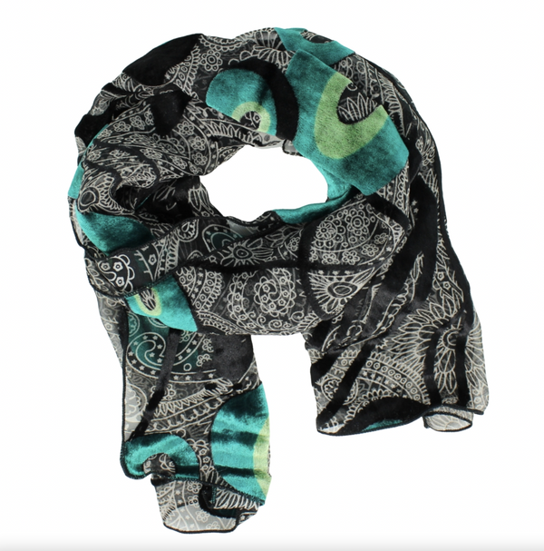 Teal Circles Velvet Scarf