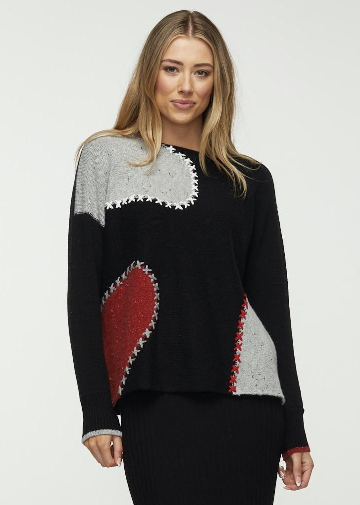 Black Stitched Spots Sweater