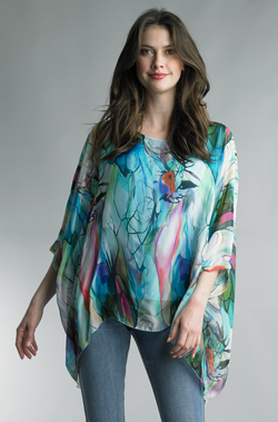 Abstract Silk Poncho Top