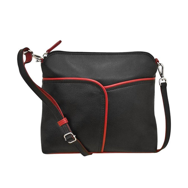 Black & Red Trim Leather Crossbody