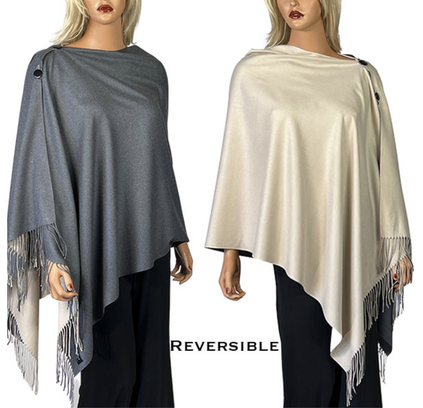 Grey Reversible Wooden Button Shawl