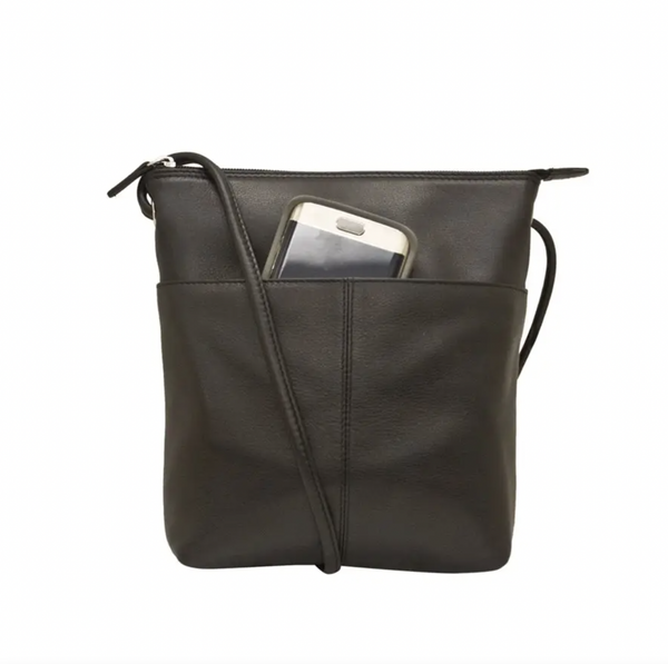Black Leather Pocket Crossbody