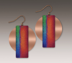 Red Copper Circle and Rectangle Earring