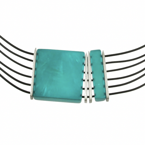 Multi-Strand Squares Necklace Turq