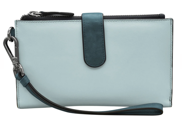 Denim Leather Smartphone Wristlet