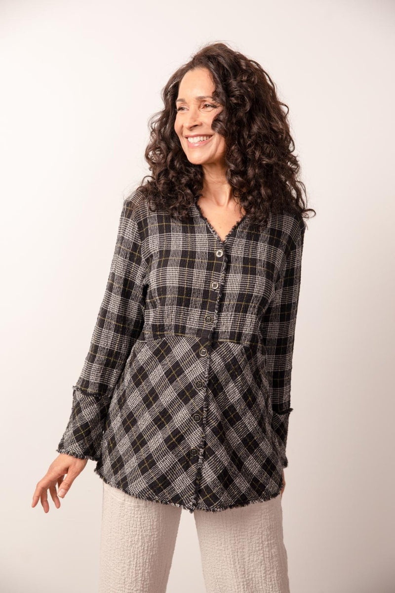 Black Cotton Plaid Shirt