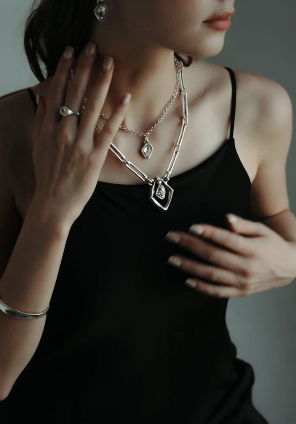 Double Layer Pewter & Crystal Necklace