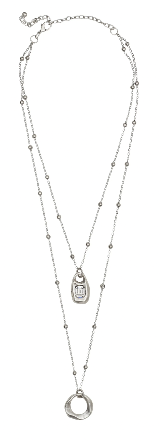 Long Double Layer & Crystal Necklace