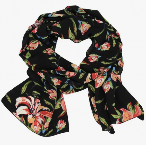 Black Floral Chiffon Scarf