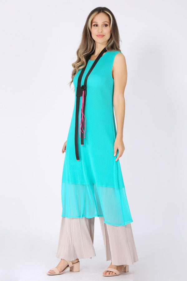 Turq Pleated Sheer Dress