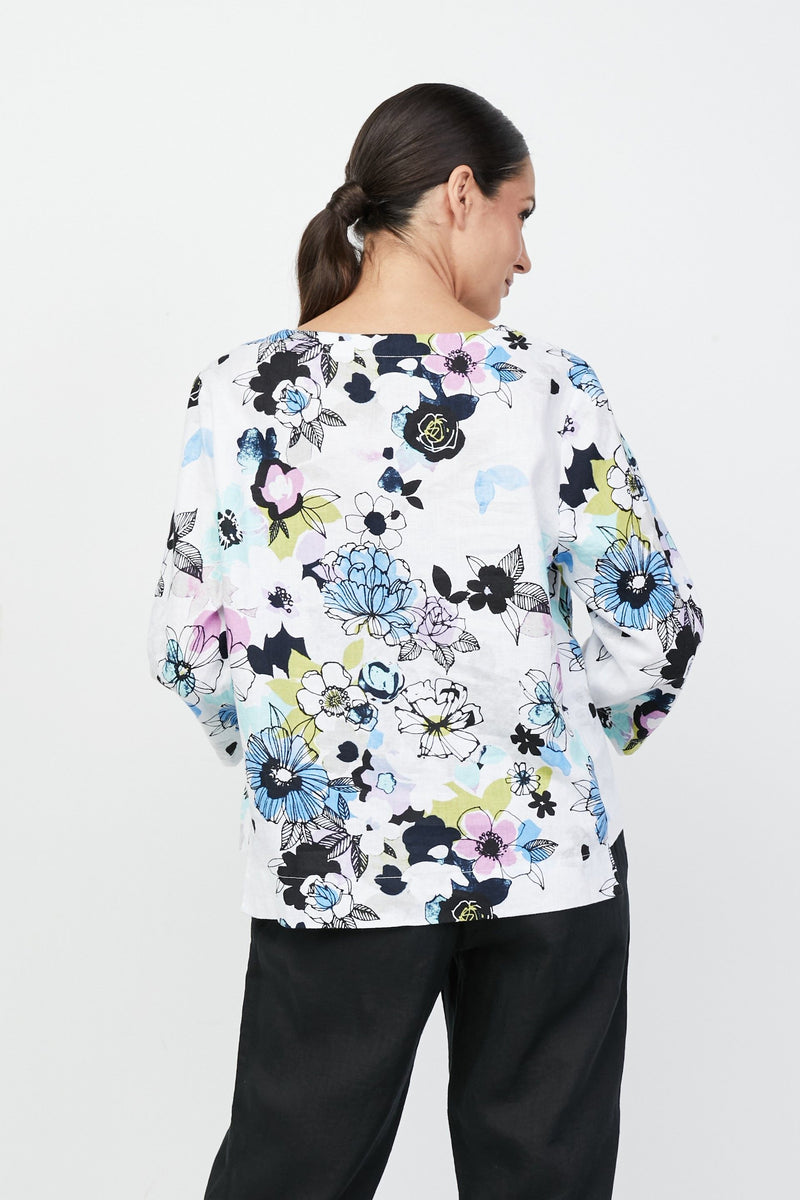 French Floral Linen Top