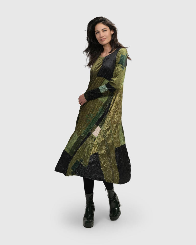 Olive Crushed Velvet Dress