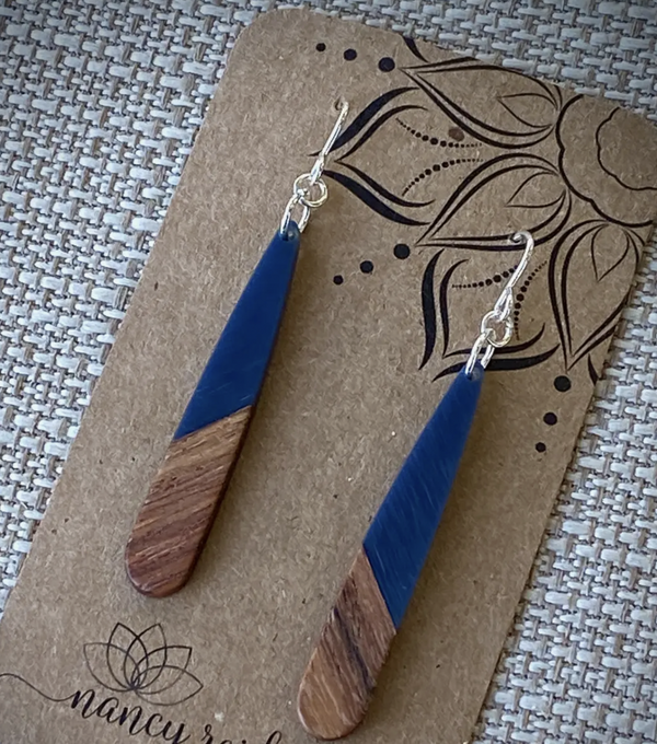 Dark Blue Wood Earring