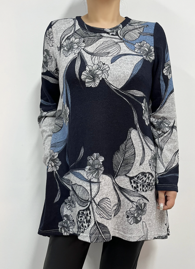 Blue and Gray Floral Tunic
