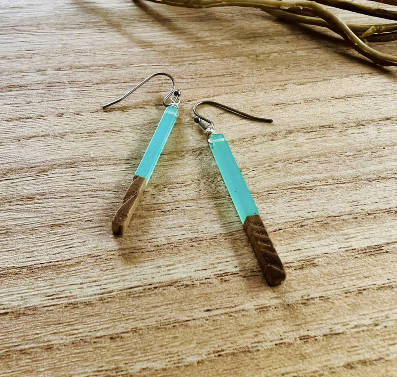 Walnut Resin Bar Earrings