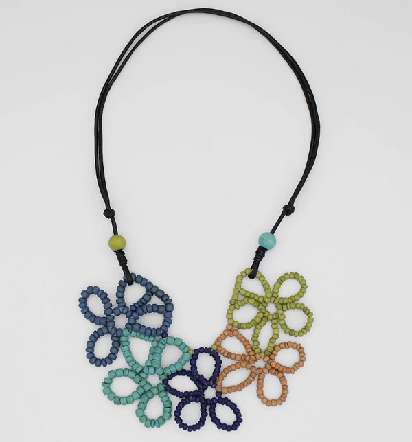 Ocean Toned Beaded Flower Necklace