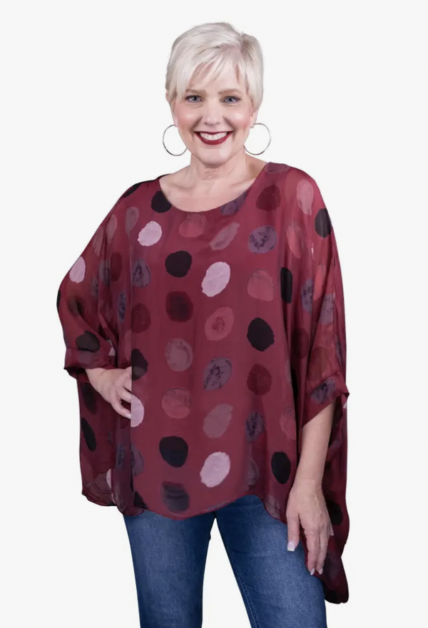 Sofia Circle Silk Kaftan Burgundy