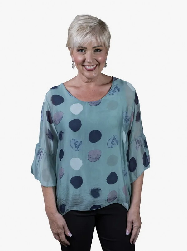 Martine Circle Flutter Cuff Silk Blouse