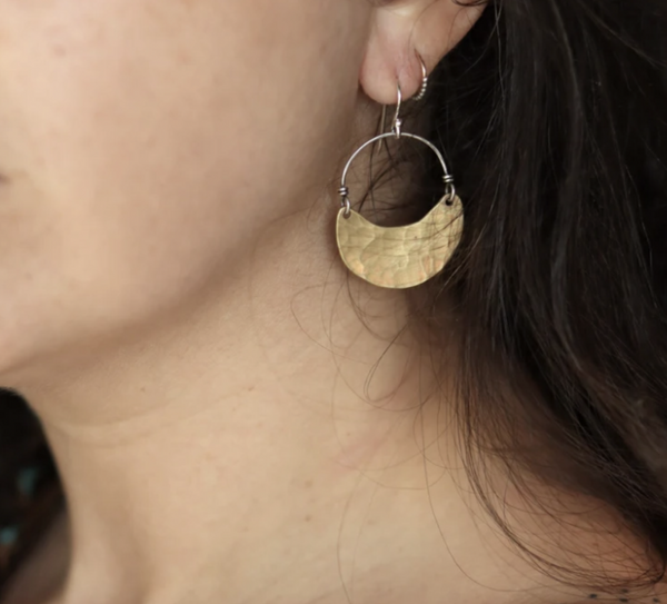 Small Brass Crescent Earring