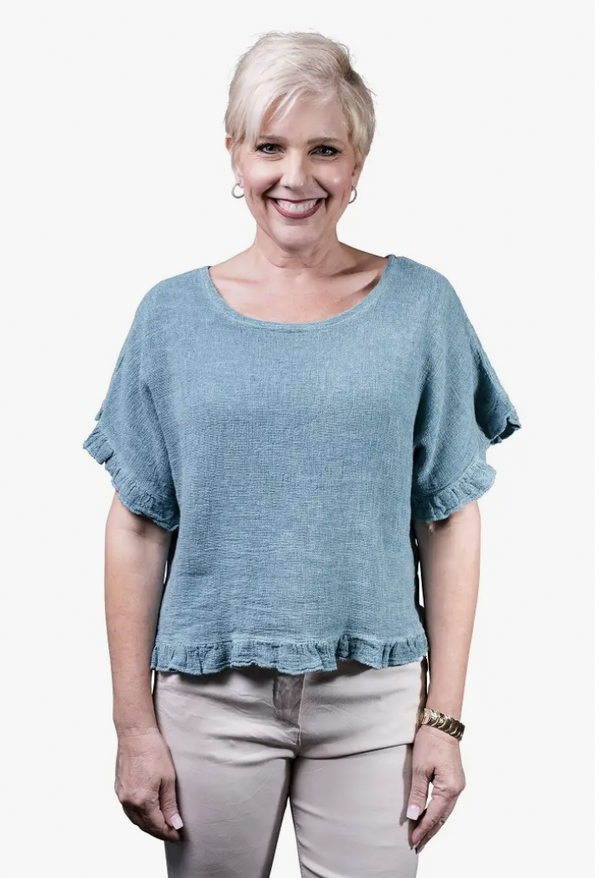 Lake Linen/Cotton Ruffle Top