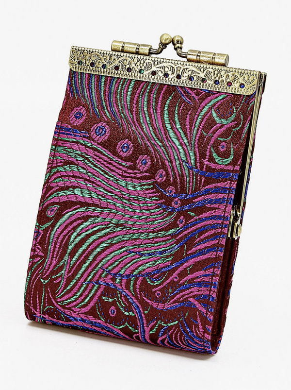 Purple Brocade Peacock Card Holder