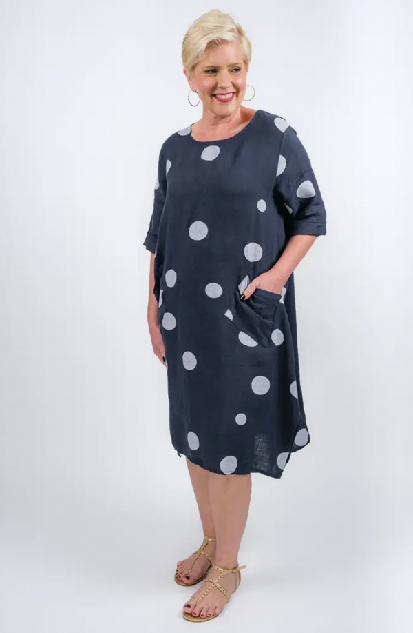 Navy Linen Dot Dress