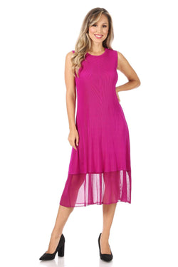 Magenta Pleated Sheer Dress