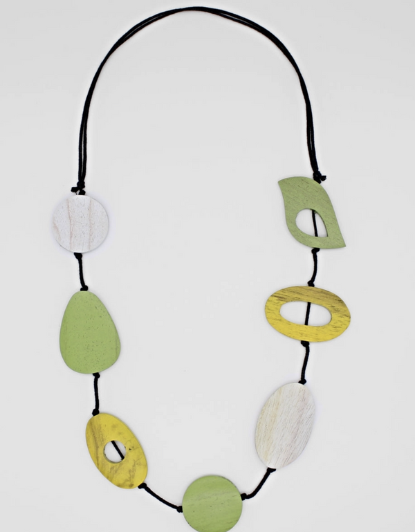 Abstract Lime Wooden Statement Necklace