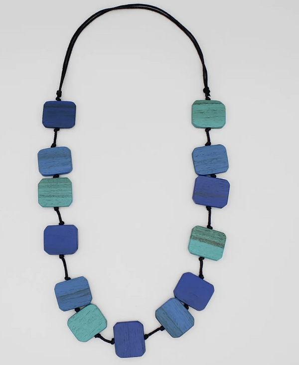 Shades of Blue Shelby Wood Necklace