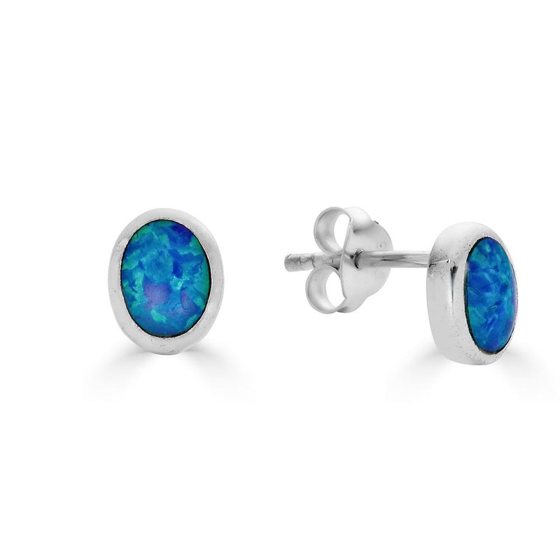 Blue Opal Oval Stud Earring