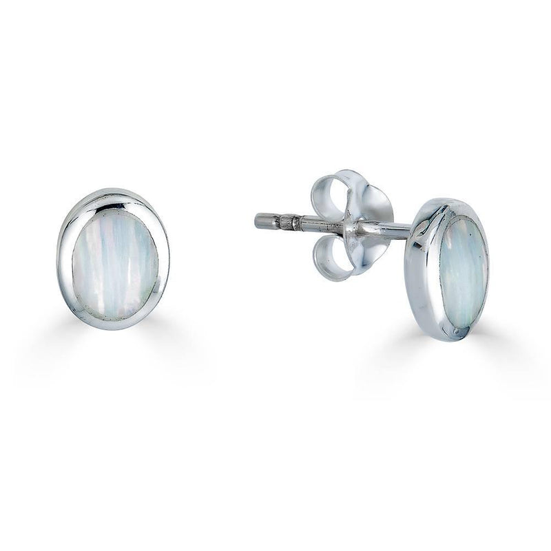 White Opal Oval Stud Earring