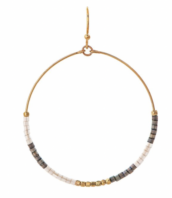 Gold Grey Beaded Circle Earring