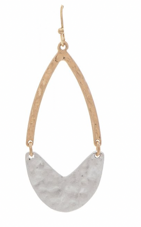 Two Tone Hammered Link Teardrop Earring