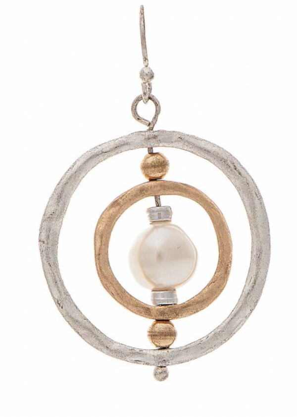 Two Tone Pearl Center Orbit Earring