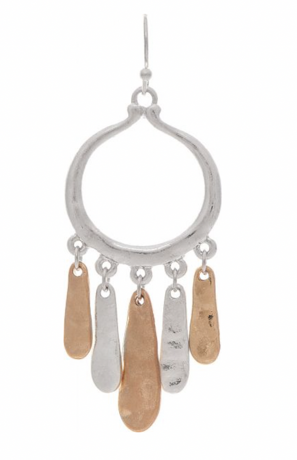 Two Tone Circle W Stick Fringe Earring