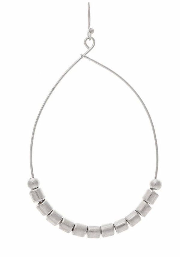 Silver Barrel Beads Teardrop Earring