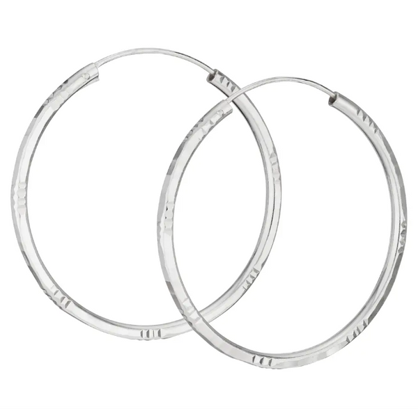 Oshkosh Etched Sterling Silver Hoop Earring