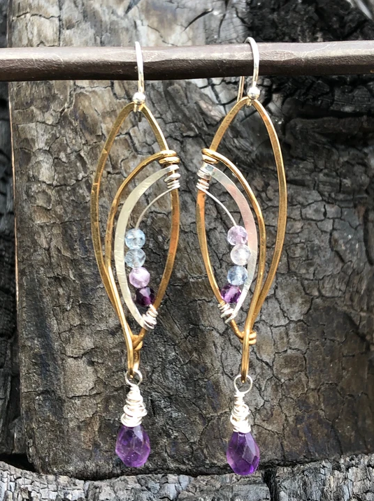 Amethyst Flourite Wing Earring