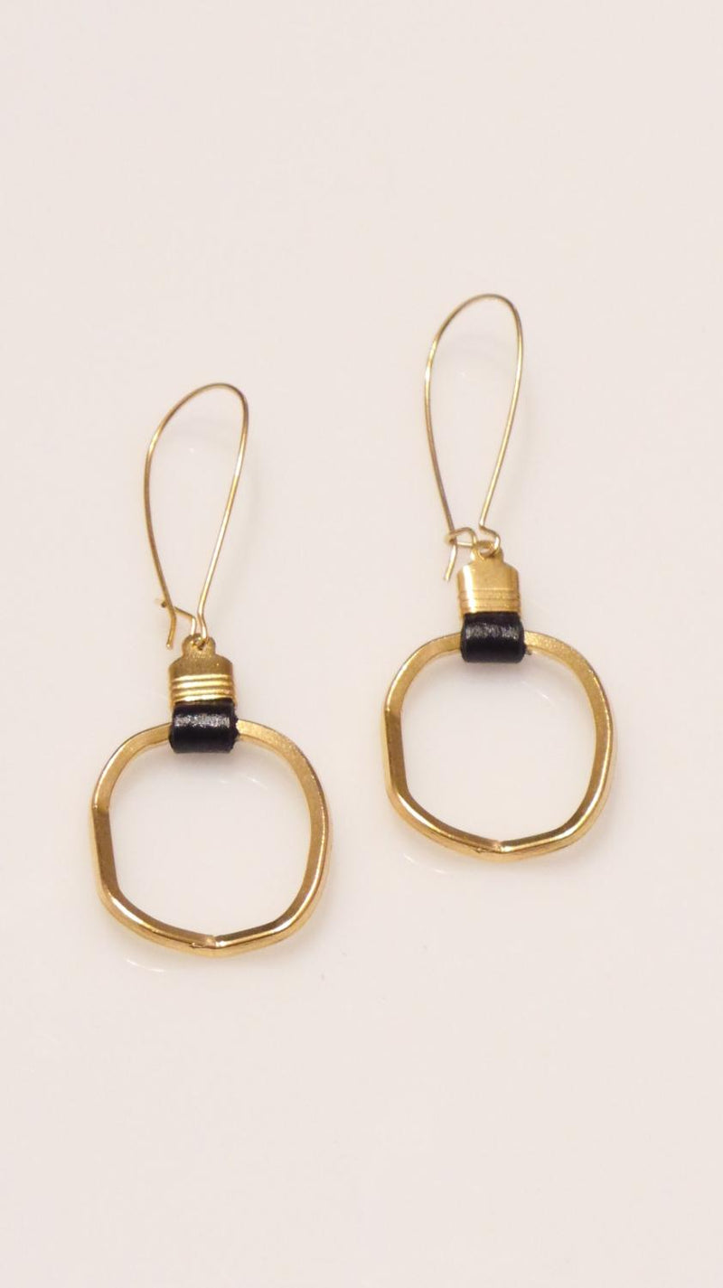 Gold Disc Leather Earring