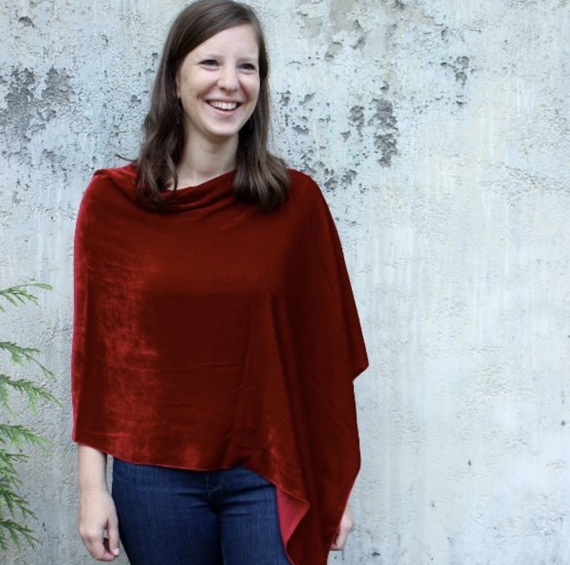 Red Silk Velvet Poncho