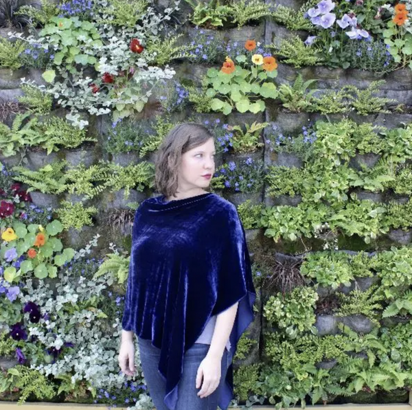 Indigo Silk Velvet Poncho