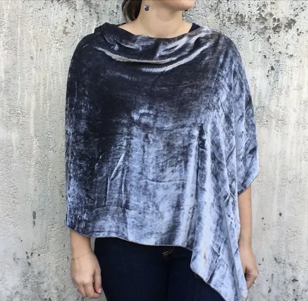 Charcoal Silk Velvet Poncho