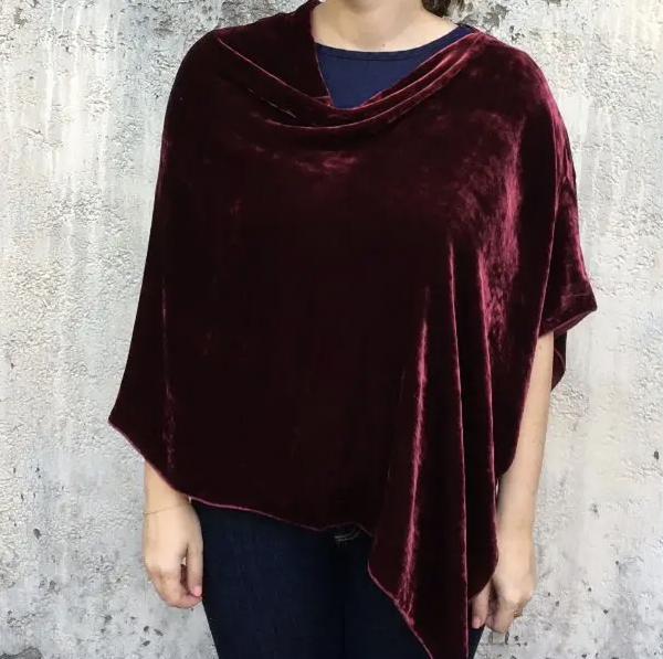 Wine Silk Velvet Poncho