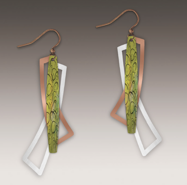 Green Abstract Rectangle Earring