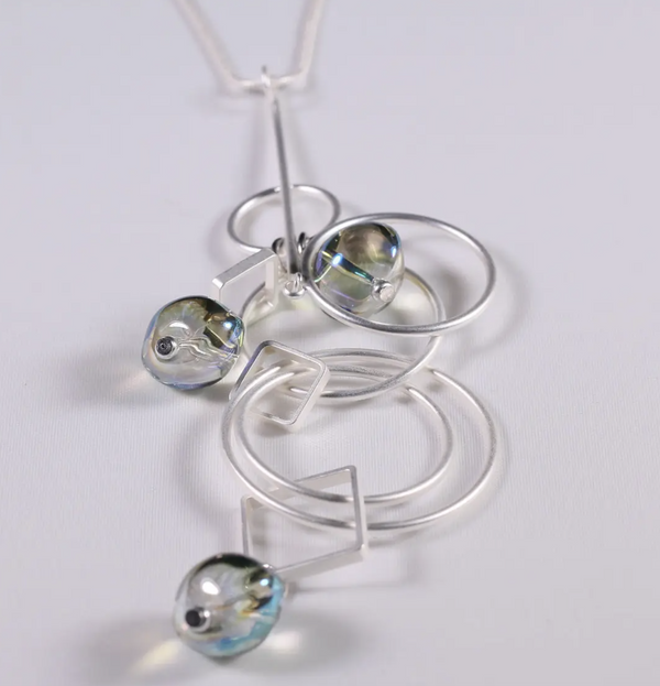 Glass & Matte Silver Long Necklace