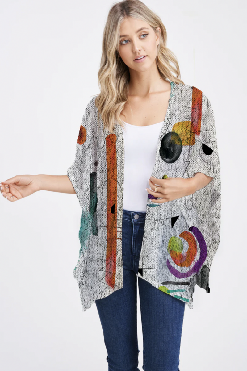 Gray Abstract Shawl Jacket