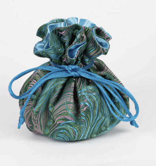Teal Peacock Brocade Jewelry Pouch