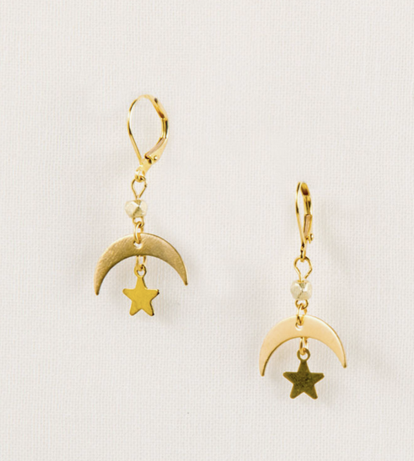 Gold Moon and Star Earring