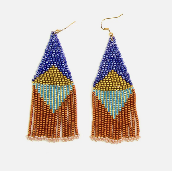 Beaded Graphic Fringe Earrings Multi Bronze